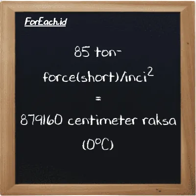 85 ton-force(short)/inci<sup>2</sup> setara dengan 879160 centimeter raksa (0<sup>o</sup>C) (85 tf/in<sup>2</sup> setara dengan 879160 cmHg)